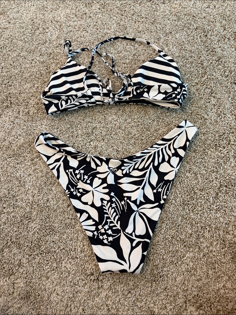 Roxy Black and White Floral & Stripe Reversible Bikini Set - Picture 2 of 5
